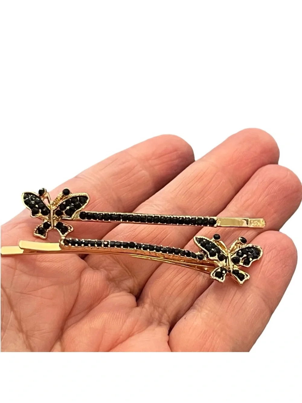 Gold Butterfly Hair Pins with Black Crystals FINAL PRICE DROP